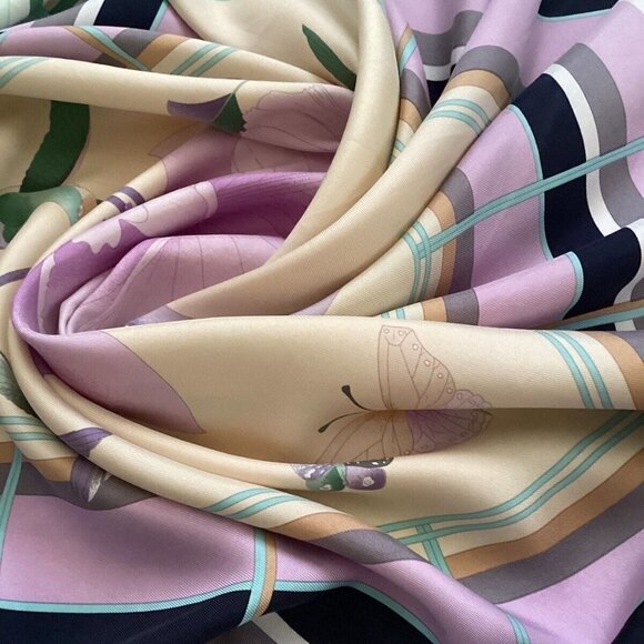 LÉONARD PARIS Purple Floral BIRD Print Scarf Silk Italy 34.5"-33.5" EX COND - Picture 4 of 11